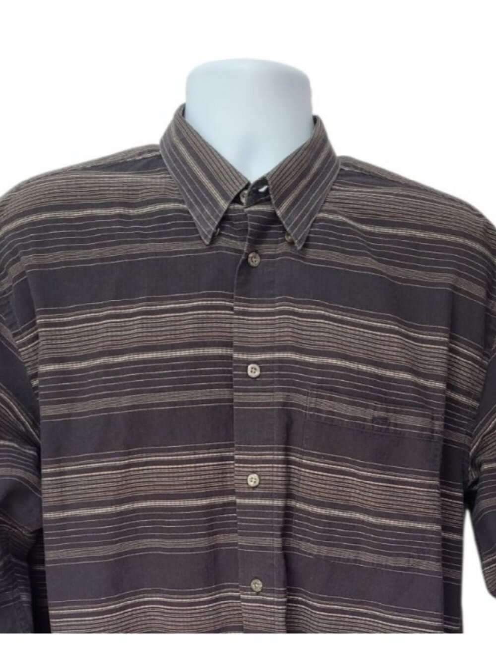 Cotton Reel Mens L Button Down Shirt 100% Cotton Long Sleeve Black‎ Stripe